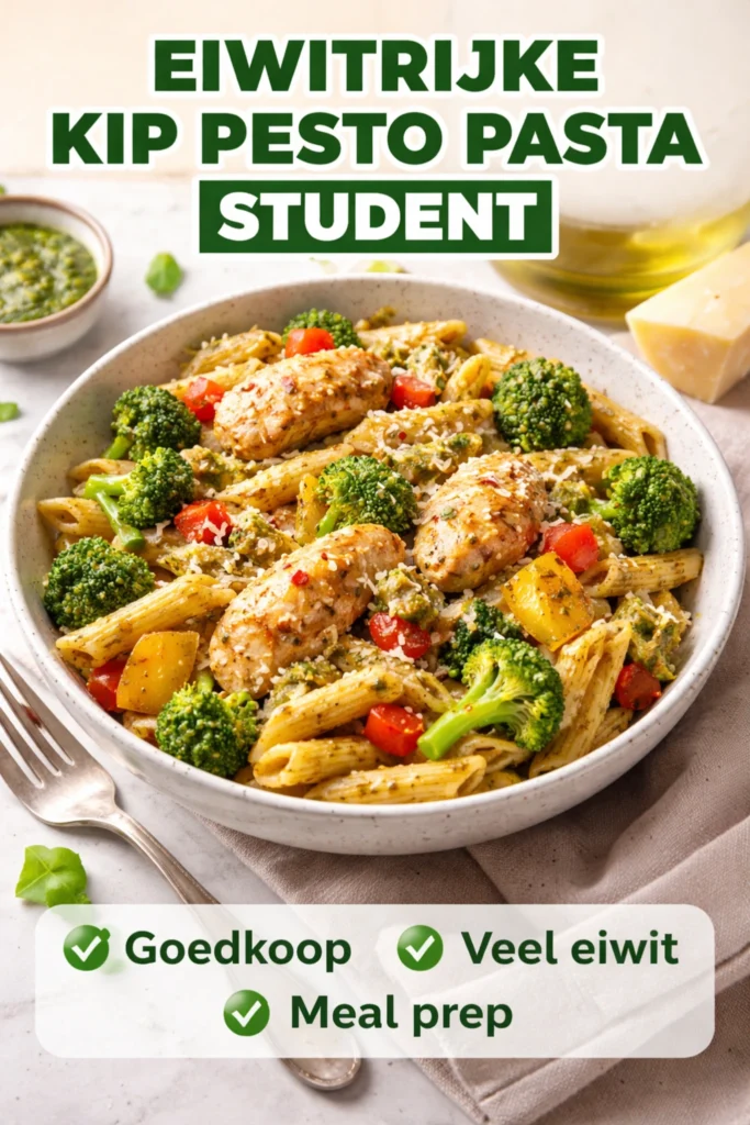 eiwitrijke kip pesto pasta student