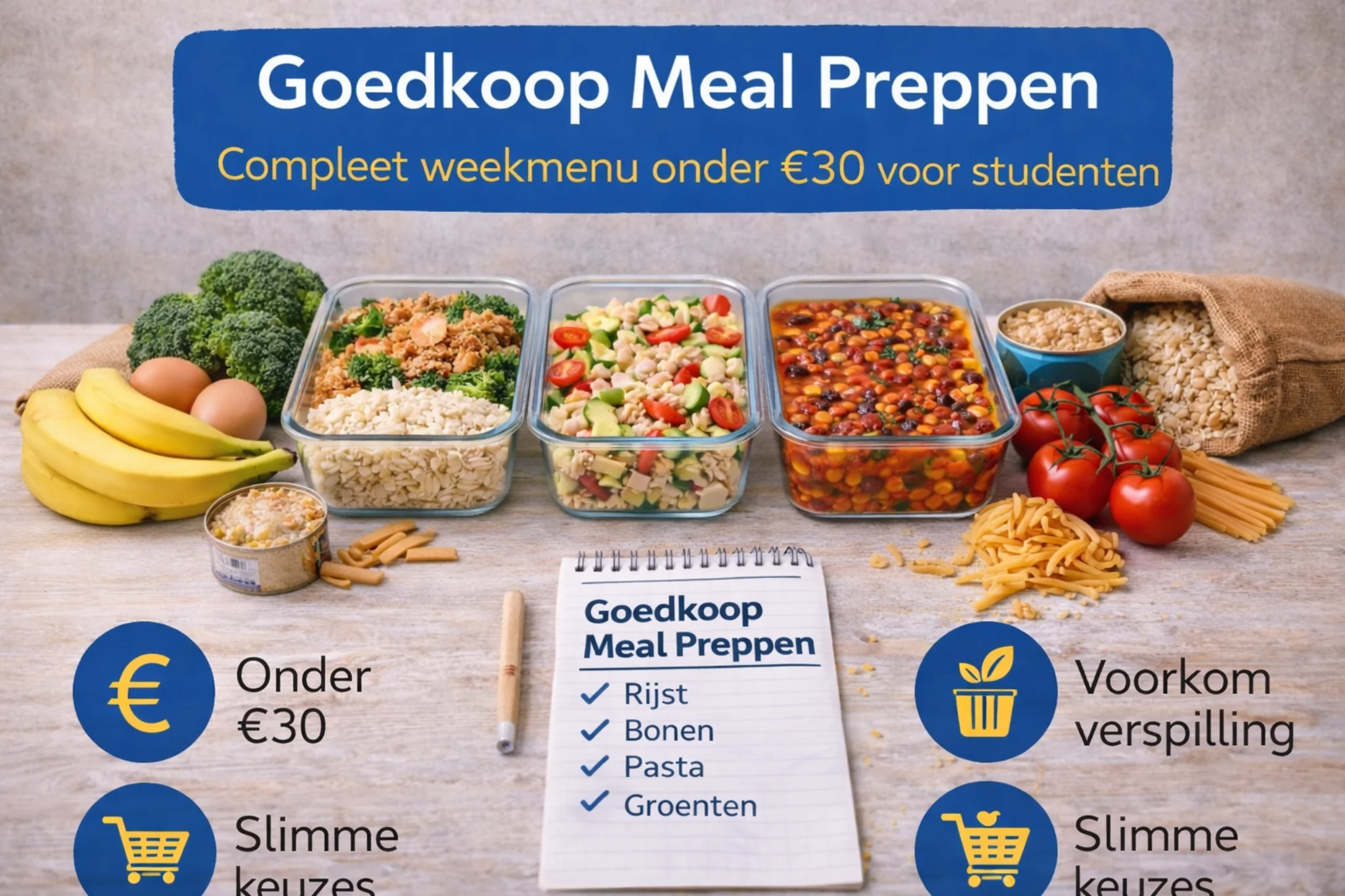 Wat is goedkoop meal preppen? Compleet weekmenu onder €30 voor studenten